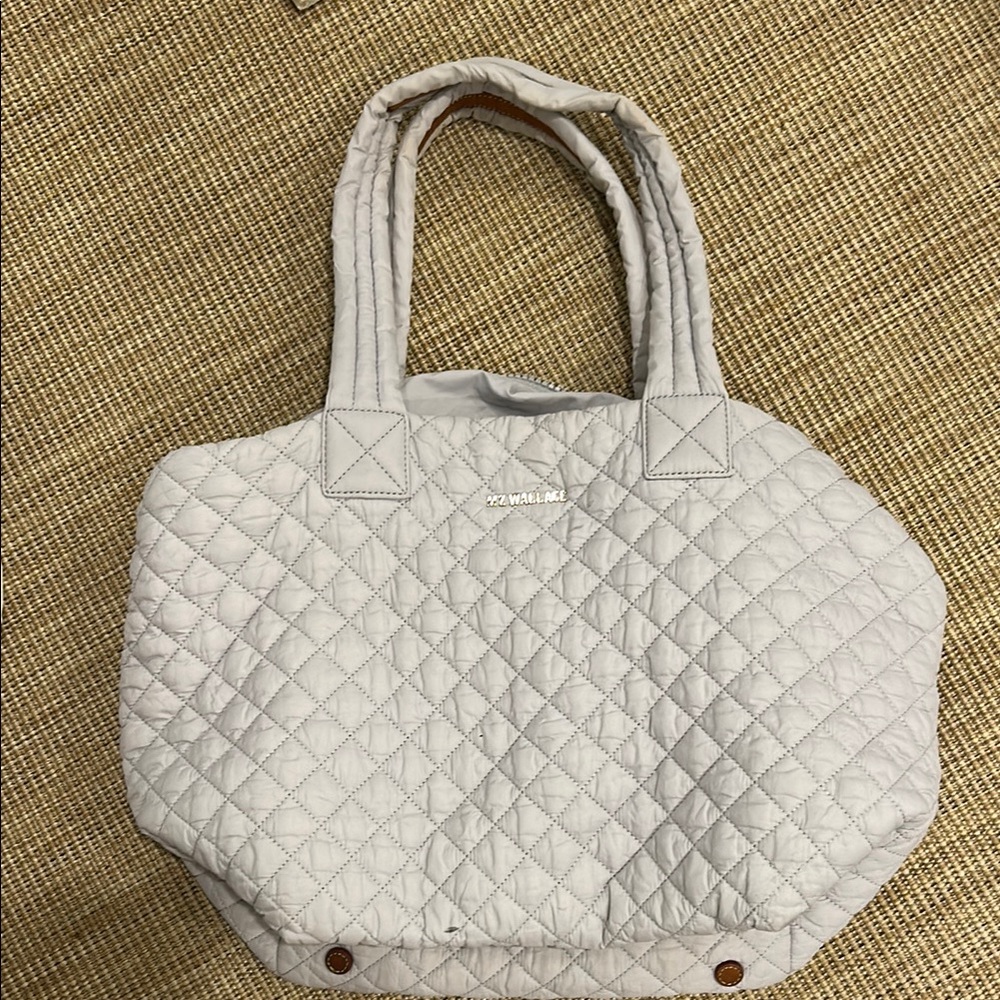 MZ Wallace White Quilted Tote Bag with Diamond Pattern - size Large
